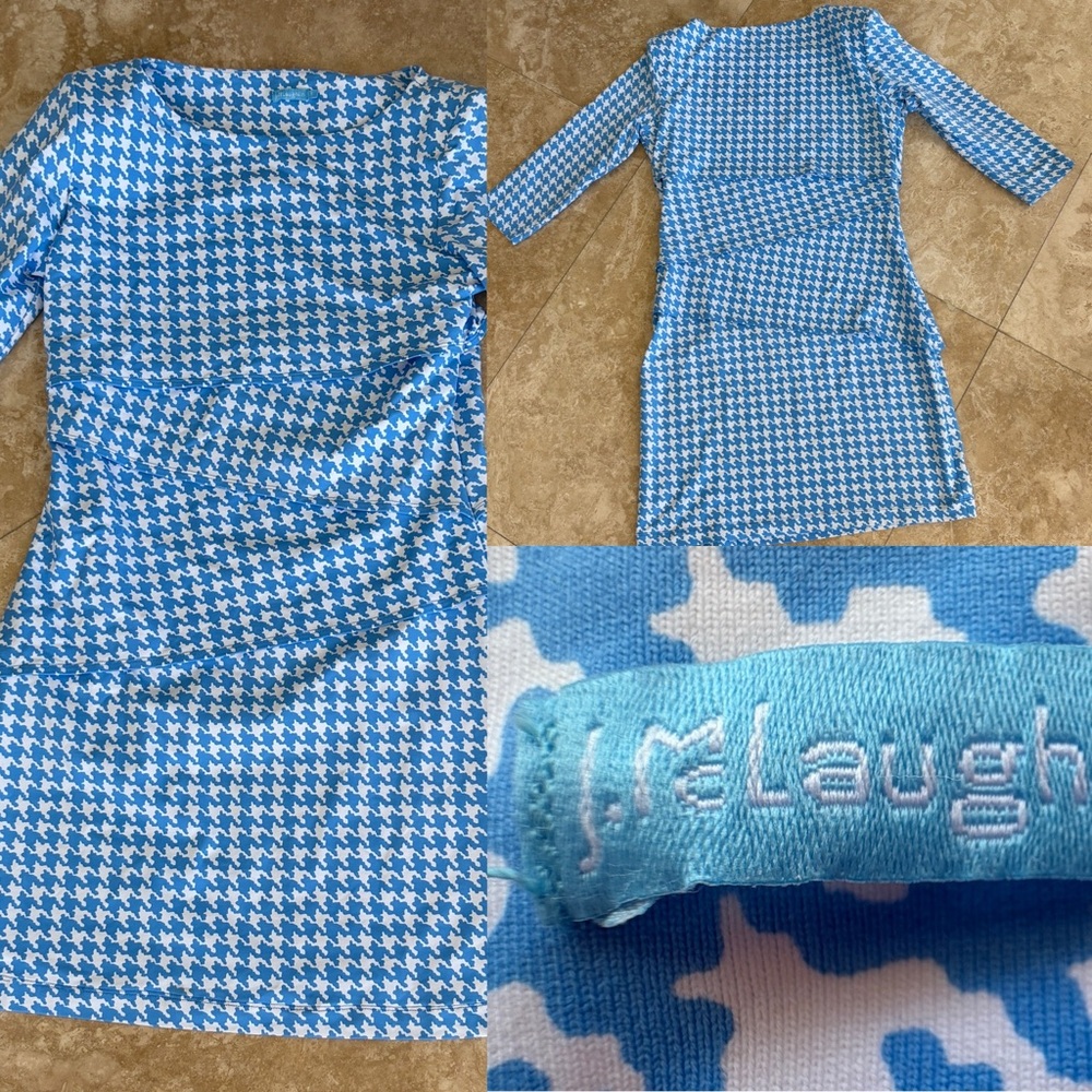 J. McLaughlin Blue and White Houndstooth Dress